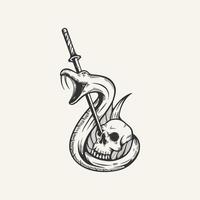 crâne épée serpent illustration vintage dessinés à la main vecteur