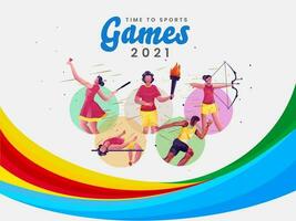 temps à sport Jeux 2021 affiche conception avec dessin animé les athlètes. vecteur