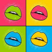 pop art affiche. multicolore lèvres sur une multicolore Contexte. vecteur illustration.