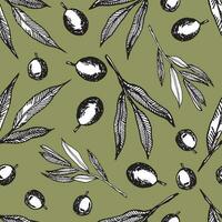 vecteur graphique de olive branches. sans couture modèle avec olive branches graphique. graphique Contexte avec Olives sur une foncé Contexte.