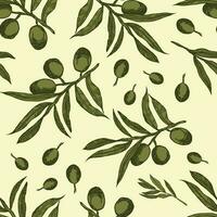 vecteur graphique de olive branches. modèle sur une lumière Contexte. sans couture modèle avec olive branches graphique. graphique Contexte avec vert Olives. monochrome olive branches.