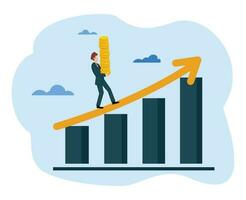 augmenter revenu le revenu investissement profit croissance. homme d'affaire porter pièce de monnaie plus de affaires graphique vecteur