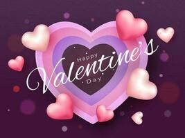 content la Saint-Valentin journée Police de caractère décoré avec brillant rose cœurs sur papier couche Couper cœurs et violet bokeh Contexte. vecteur