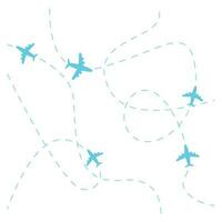 l'amour Voyage concept illustration dans vecteur. avion en volant et laisser une bleu pointillé trace doubler. vecteur