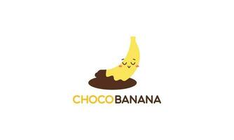 Chocolat banane logo illustration avec marrant personnage vecteur