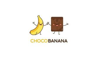 Chocolat banane logo illustration avec marrant personnage vecteur