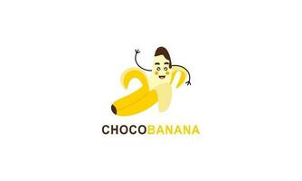 Chocolat banane logo illustration avec marrant personnage vecteur