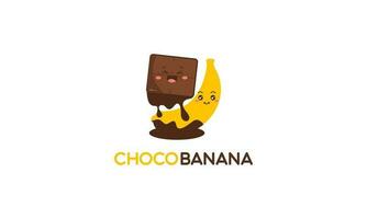 Chocolat banane logo illustration avec marrant personnage vecteur