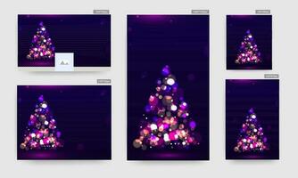 violet bannière, affiche et modèle conception avec Créatif Noël arbre fabriqué par bokeh éclairage effet pour joyeux Noël fête. vecteur