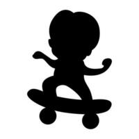 garçon logo en jouant patin planche noir silhouette style vecteur