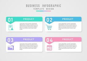 Facile infographie modèle 4 produit les options pastel Couleur carrés le bas blanc icône sur une blanc Contexte et une gris pente Contexte. conception pour commercialisation, projet, la finance vecteur