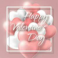 content valentines journée arrière-plan, en volant bouquet de rose et blanc hélium ballon dans forme de cœur avec Cadre. vecteur illustration
