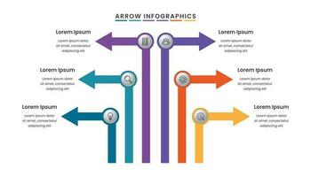six flèches affaires infographie modèle avec six les options ou pas et Icônes. vecteur