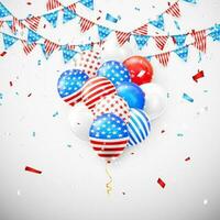 pendaison bruant drapeaux pour américain vacances carte conception. américain des ballons et drapeau guirlande avec confettis Contexte. vecteur illustration