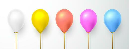 réaliste blanc, rouge, rose, bleu, or et gris des ballons sur blanc Contexte avec ombre. éclat hélium ballon pour mariage, anniversaire, des soirées. Festival décoration. vecteur illustration