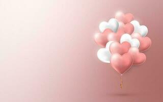 content valentines journée arrière-plan, en volant bouquet de rose et blanc hélium ballon dans forme de cœur. vecteur illustration