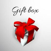 réaliste cadeau boîte avec rouge arc isolé sur gris Contexte. vecteur illustration
