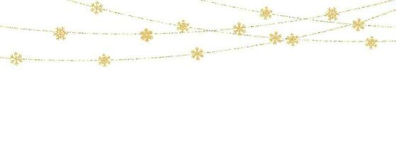 Noël ou Nouveau année d'or flocon de neige décoration guirlande sur blanc Contexte. pendaison briller flocon de neige. vecteur illustration