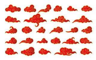 nuage dans chinois style. abstrait rouge et or nuageux ensemble isolé sur blanc Contexte. vecteur illustration