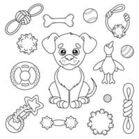 ensemble contour de dessin animé chien et jouets pour animal de compagnie magasin vecteur