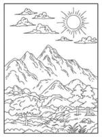 conception nature paysage contour coloriage vecteur