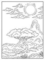 conception nature paysage contour coloriage vecteur