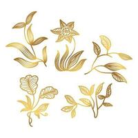 d'or floral vecteur illustration avec ligne style. luxe main tiré fleurs