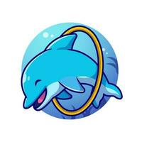 mignonne dauphin attractions dans le mer dessin animé vecteur icône illustration. animal la nature icône concept isolé prime vecteur. plat dessin animé style