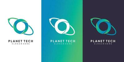 planète technologie logo avec Créatif concept conception prime vecteur