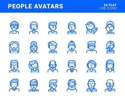 ensemble d'icônes d'avatar ligne plate. concepts vectoriels pour les médias sociaux, le profil utilisateur, la conception et le développement de sites Web et d'applications. vecteur