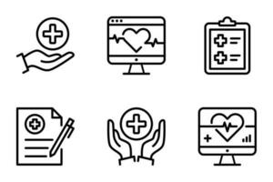 cœur et santé Icônes. cœur ligne icône ensemble, charité, cœur, don, service, santé, modes de vie, Partenariat vecteur