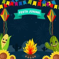 festa junina avec fond de nuit vecteur