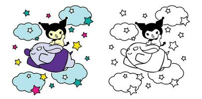 vecteur illustration de mignonne dessin animé chat avec nuage et étoiles pour coloration livre enfants, dessin pages couverture, écran impression chemises, imprimable Vêtements matériaux, présentations et ponts matériaux