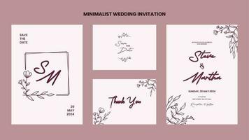 une ensemble de minimaliste mariage invitation modèle avec main tiré fleurs et feuilles décoration vecteur