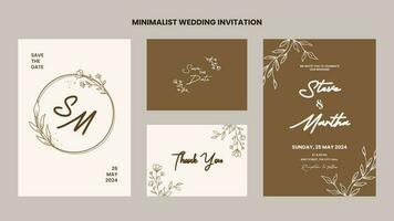 une ensemble de minimaliste mariage invitation modèle avec main tiré fleurs et feuilles décoration vecteur