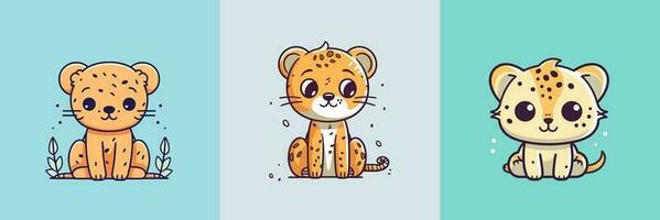 mignonne kawaii guépard dessin animé illustration vecteur