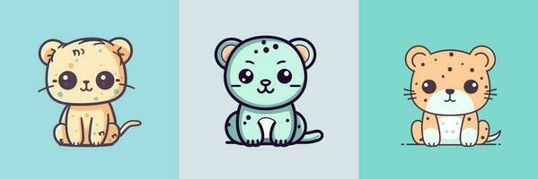 mignonne kawaii jaguar dessin animé illustration vecteur