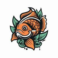 une magnifique poisson entouré par fleurs dans une logo illustration, parfait pour une inspiré de la nature marque vecteur