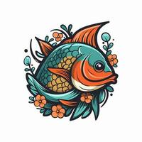 une magnifique poisson entouré par fleurs dans une logo illustration, parfait pour une inspiré de la nature marque vecteur