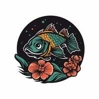 une magnifique poisson entouré par fleurs dans une logo illustration, parfait pour une inspiré de la nature marque vecteur