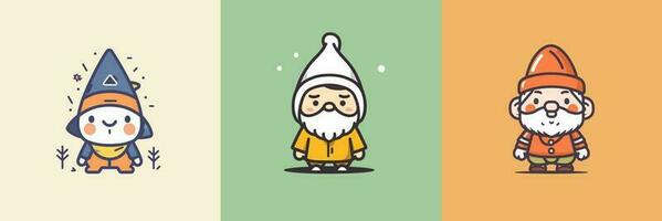 mignonne kawaii gnomes dessin animé illustration vecteur