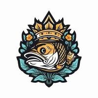 une magnifique poisson entouré par fleurs dans une logo illustration, parfait pour une inspiré de la nature marque vecteur