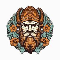 une féroce viking guerrier dessiné à la main logo conception, parfait pour une des sports équipe ou marque vouloir à transmettre force et résistance vecteur