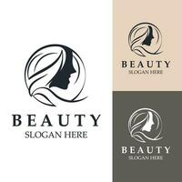 femme beauté se soucier logo. Frais la nature beauté visage salon et spa conception plat vecteur