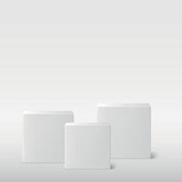 gris réaliste - studio blanc, podium de cubes blancs - vecteur