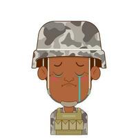 soldat pleurs et effrayé visage dessin animé mignonne vecteur