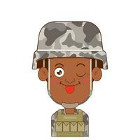 soldat espiègle visage dessin animé mignonne vecteur