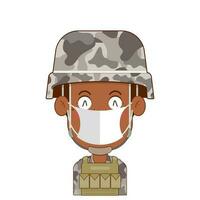 soldat porter médical masque dessin animé mignonne vecteur