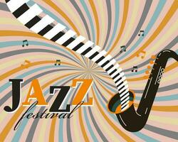 affiche pour international le jazz jour, le jazz festival. saxophone avec piano clés et Remarques. rétro affiche, bannière, vecteur
