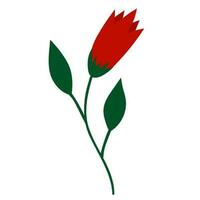 un rouge fleur avec vert feuilles, stylisé fleur sur une blanc Contexte. vecteur